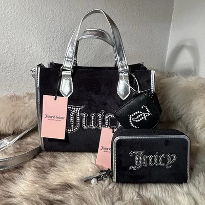 NWT Juicy Couture String Of Pearls Mini Tote & Wallet Set - Liquorice & Silver - Image 1 of 4