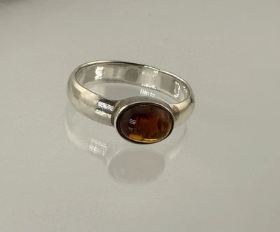 Conjunto de bisel simple ámbar piedras preciosas anillo banda plata esterlina talla 8,5 Foto 1 de 4
