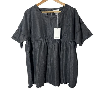 Camisa pulóver negra Andree By Unit Boho para mujer grande manga corta fluida - Imagen 1 de 6