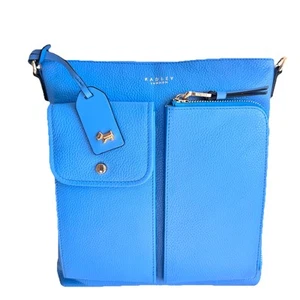 RADLEY Selby Crescent Blue Leather Medium Zip Top Crossbody Bag - New - RRP £239 - Picture 1 of 6