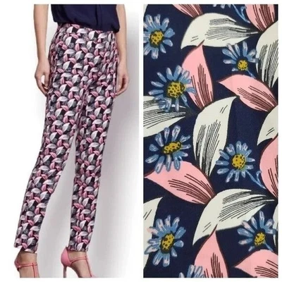 NWOT Boden Richmond Ankle Pant Slim Straight Floral Leaf Print Size 8P Navy Pink - Image 1 of 4