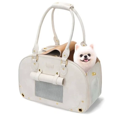 PetsHome Cartera Porta Perros, Porta Mascotas, Plegable Impermeable Cuero Beige Bolso Foto 1 de 4
