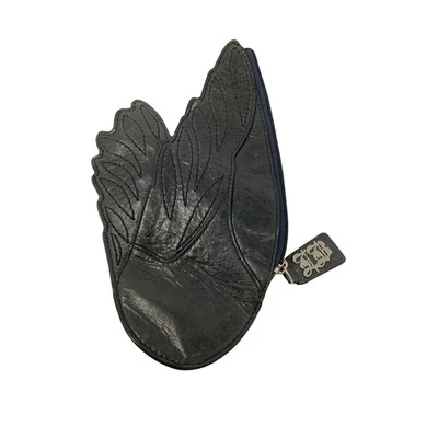 Leonello Borghi New York Women's Black Leather Winged Clutch Pouch Purse G26-7 - Image 1 of 4