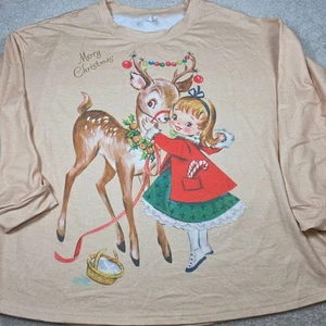 Vintage Merry Christmas T-Shirt Damen 2XL Beige Grafik Langarm Holiday Tee - Bild 1 von 6