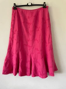 Y2K Per Una Pink Embroidered Floral Midi Skirt, Linen Blend, Size 14 - Picture 1 of 7