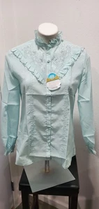 Blusa Lily Abotonada Talla 36 Azul Bordada a Mano Tema Victoriano De Colección Años 70 Nueva Con Etiquetas - Imagen 1 de 7