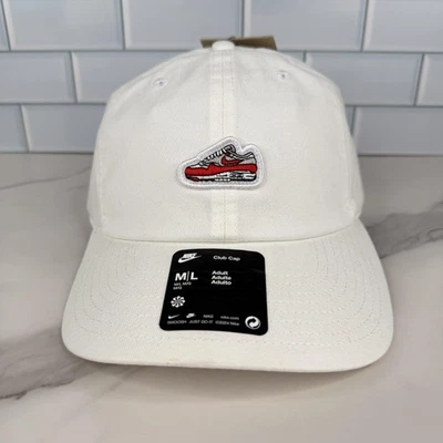 Nike Hat Cap Strap Back Mens M/L White Club Cap Air Max Sneaker Patch Graphic - Image 1 of 4