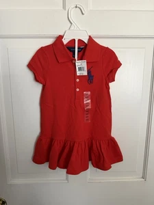 Nuevo Vestido Rojo Polo Ralph Lauren con Volantes Dobladillo Niñas Pequeñas Talla 2/2T - Imagen 1 de 2