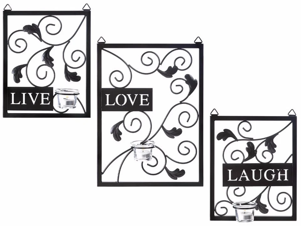 LIVE LOVE LAUGH CANDLEHOLDER SCONCES WALL DECOR 3 Cups NIB Beautiful Gift Idea! - Image 1 of 1