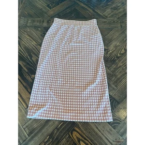 Preppy Light Academia Twee Midi Skirt Women Small Slit Gingham Pink Skater Soft - Picture 1 of 8