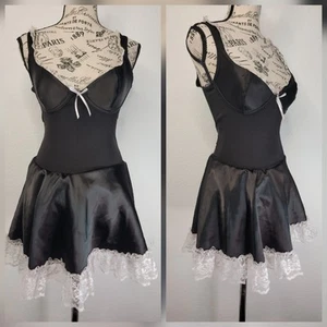 Mini Vestido Frederick's Of Hollywood De Colección Negro Satinado Gótico Mucama Talla Pequeña - Imagen 1 de 9
