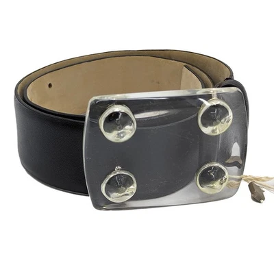 Hombre Cuero Italiano Cinturón Cristal Hebilla de Moda Talla 86CM Negro Nuevo - Imagen 1 de 4