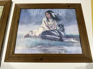 “Maiden and Wolf” Native American Print by Marianne Caroselli 24” x 20” - Picture 1 of 15