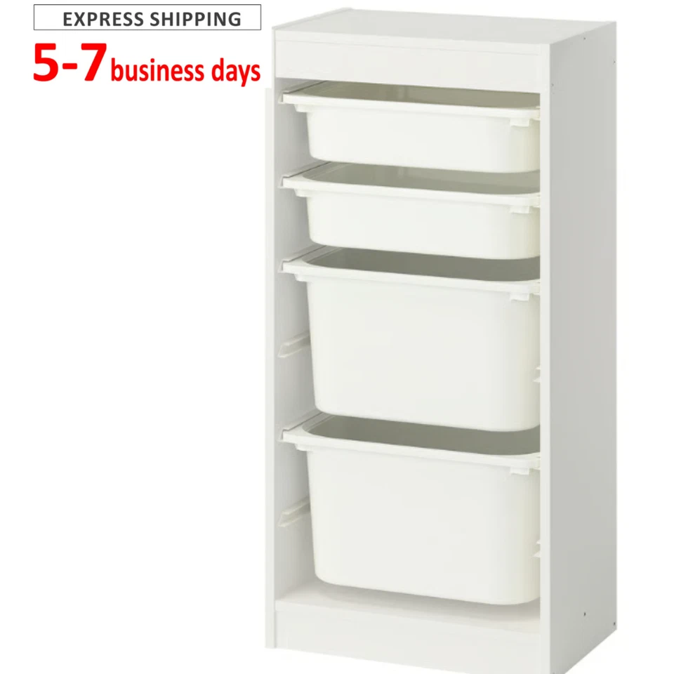 TROFAST Combinación Almacenamiento con Cajas, Blanco/Blanco, 18 1/8x11 3/4x37" Foto 1 de 4