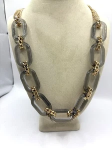 Gold Tone Curb Chain & Smokey Gray Lucite Chunky Link Necklace NWOT - Picture 1 of 6