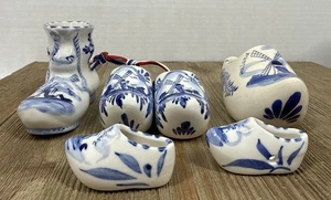 Vintage sechs (6) Stück Lot Delfter Blau Holland Handbemalte Schuhe Windmühle - Bild 1 von 24