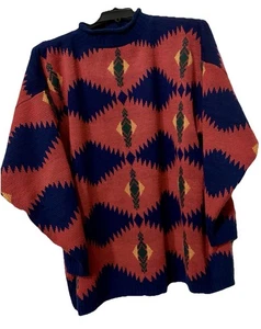 Vtg Venezia Sweater Mock Neck Southwest Aztec Colorful Sz 26 28 Unisex Boho - Picture 1 of 15