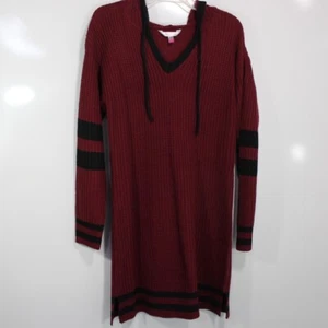 No Boundaries Juniors Sweater Hoodie Dress Long Sleeve Burgundy Size L Knit - Picture 1 of 7