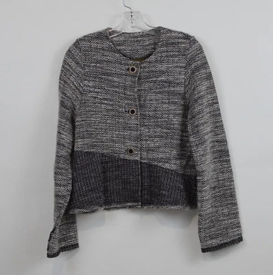 Chaqueta Maralyce Ferree S Gris Negro Tweed Recortado Botón Frontal Boho Lagenlook Foto 1 de 4