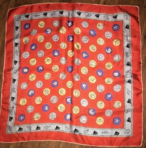 Nautical Silk Scarf Decor Purse Neckline Red gray yellow Blue Shell Fish Boats - Picture 1 of 2