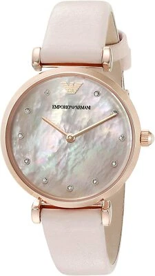 Emporio Armani AR1958 Retro Rose Gold Tone Pink MOP Dial Leather Womens Watch - Image 1 of 4