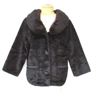 Vtg 50s Rockabilly Black Pony Fur Evening Swing Jacket Mink Fur Collar Pockets L - Picture 1 of 6