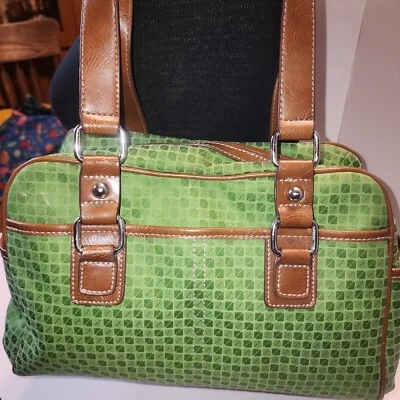 Nine & Co лайм хлопок смесь чек и желтовато-коричневый искусственной кожи двойной ручки наплечная сумка - Изображение 1 из 4