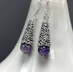 Amethyst Bali Silver earrings - Picture 1 of 5