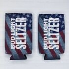 2 Bud Light Seltzer SKINNY Thin Fan Beer Can Coozie Koozie USA Flag Gift QTY 2