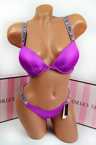 Victoria's Secret 32B XS Shine Strap Push Up Bombshell Swimsuit Set +2 cups - Picture 1 of 4