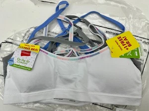 x3 Hanes Girl On the Go Comfort H153X Bra Size Large Strappy Back White BlueGray - Picture 1 of 5