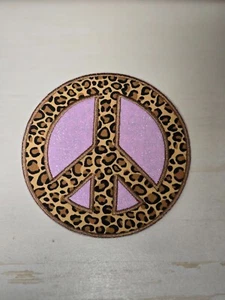 Cheetah Pink Glitter Peace Sign 4.5-inch Iron on Embroidered Applique Patch - Picture 1 of 1