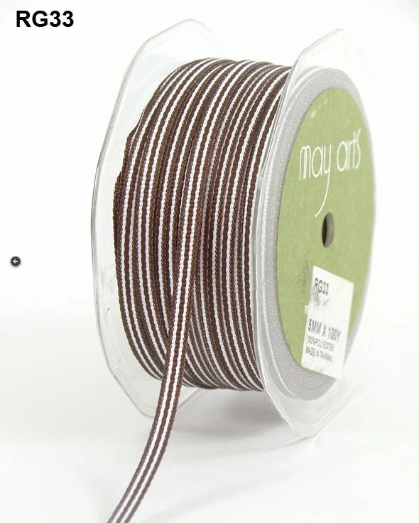 3/16 Inch GROSGRAIN/STRIPES Ribbons - May Arts - RG33 - Brown - 4.75 Yards - Image 1 of 1