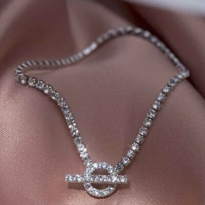 18k white gold gp round cz cubic zirconia chain toggle minimalist slim bracelet - Picture 1 of 7