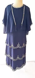 Ladies Navy Beaded Sequin 2 Piece Dress Bolero By One Kaleidoscope Size 10 BNWT - Picture 1 of 6