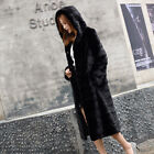 Women Faux Fur Coat Hooded Warm Jacket Mid Long Winter Parka Fur Trim Outwear Sz
