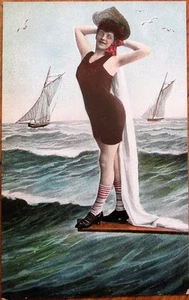 Bathing Beauty 1910 Risque Postcard: Woman Balancing Over Water - 2 - Picture 1 of 1