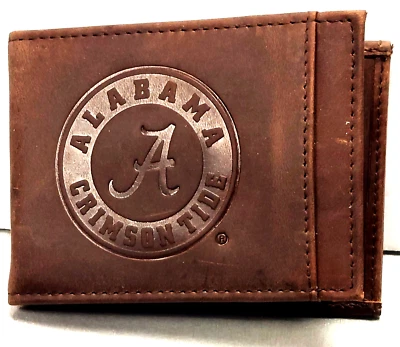 Alabama Crimson Tide Genuine Leather Engraved Bi-Fold Money Clip Wallet RFID - Image 1 of 4