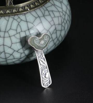 I04 Rimorchio Nuvola Di Verde Giada Argento Sterling 925 Fiori Stile Antico - Immagine 1 di 4