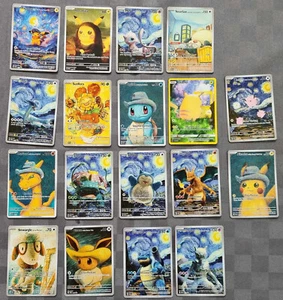 18 Carte Collezionabili Stile Pokemon Van Gogh Pikachu Charizard Mewtwo Squirtle - Foto 1 di 1