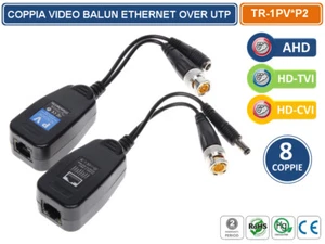 8 COPPIE TRASMETTITORI VIDEO BALUN ETHERNET ALIMENTAZIONE 4 IN 1 AHD TVI CVI CVB - Foto 1 di 1
