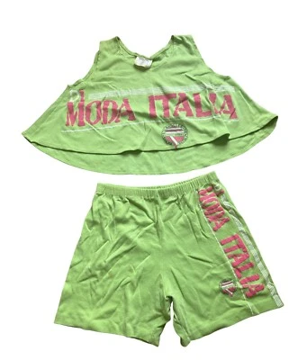 De Colección CITY SITES Verde 2 Piezas Conjunto Pantalones Cortos Camiseta sin Mangas Moda Italia Años 80 90 Deportes Foto 1 de 4