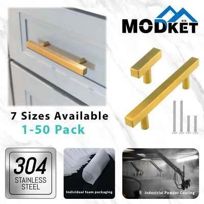 Tiradores cuadrados modernos dorados cepillados para gabinete perillas cocina baño herrajes Foto 1 de 4