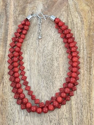 "Collar Jay King DTR plata esterlina coral rojo tres hilos cuentas 18""" Foto 1 de 4