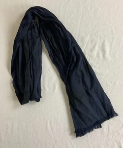New John Varvatos Collection Crinkled Black & Blue Abstract Design Fringe Scarf - Picture 1 of 7