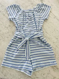 Vineyard Vines Girls Shorts Romper L 14 Blue Green Stripe One Piece Short Sleeve - Picture 1 of 5