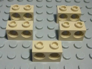 Lego Technic Brick With Two Holes 1x2 Beige 5 Pieces (189 #) - Picture 1 of 1