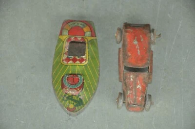 2 Pc Vintage Penny/Small Fine Litho Car & Boat Tin Toy,Japan - Image 1 of 4