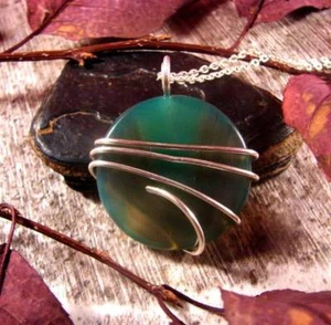 Colorful Agate Slice Pendant Necklace Talisman Sterling Silver #27 - Picture 1 of 3
