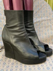 Ann Demeulemeester Black Open-Toe Wedge Ankle Boots Size 40 - Picture 1 of 10